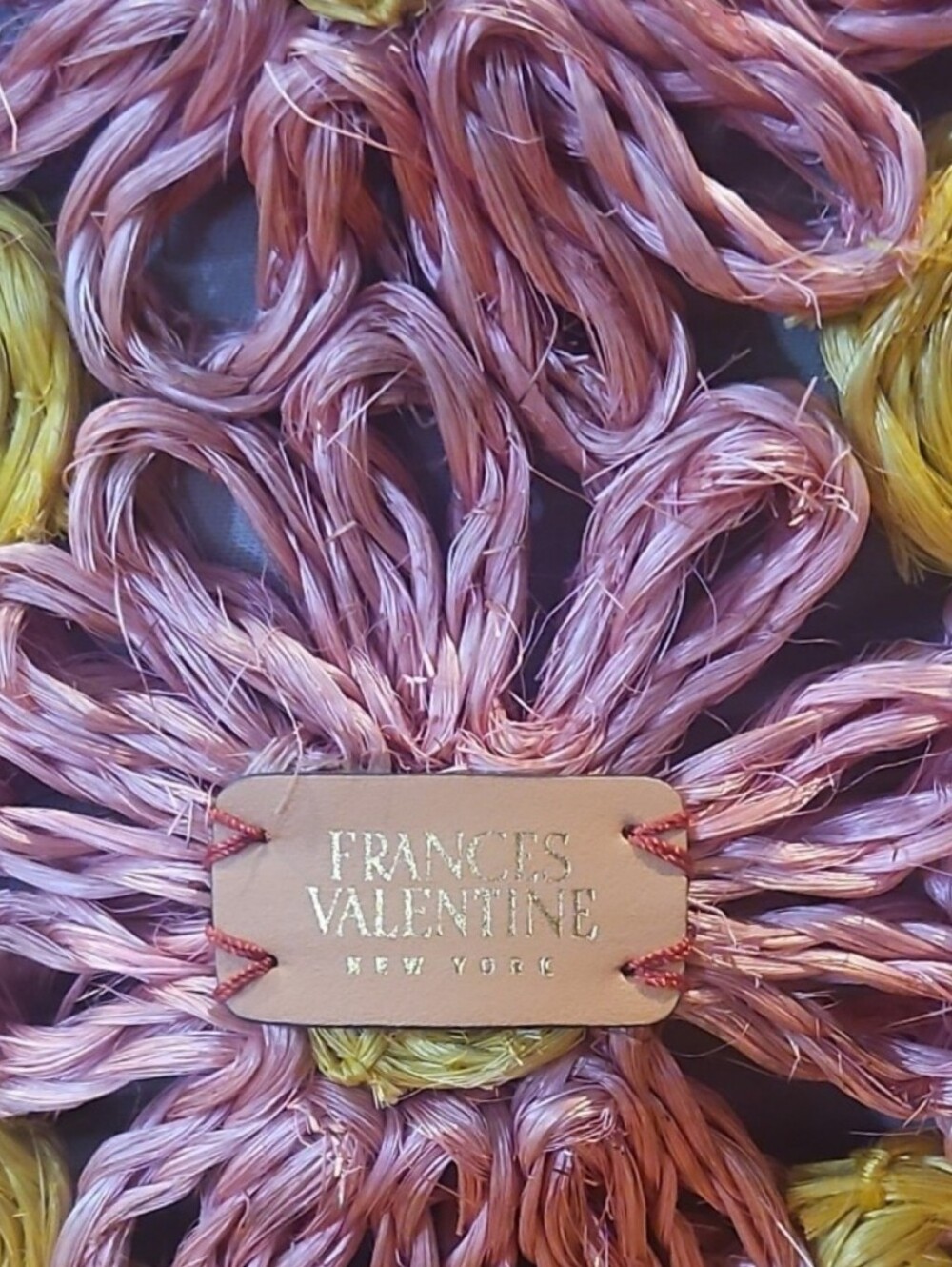 Frances Valentine Flora Raffia Tote Bag Pink Yellow Bamboo Handle NWT - Picture 6 of 11
